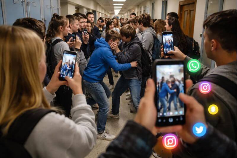 Leerlingen filmen een incident op school en delen beelden via social media